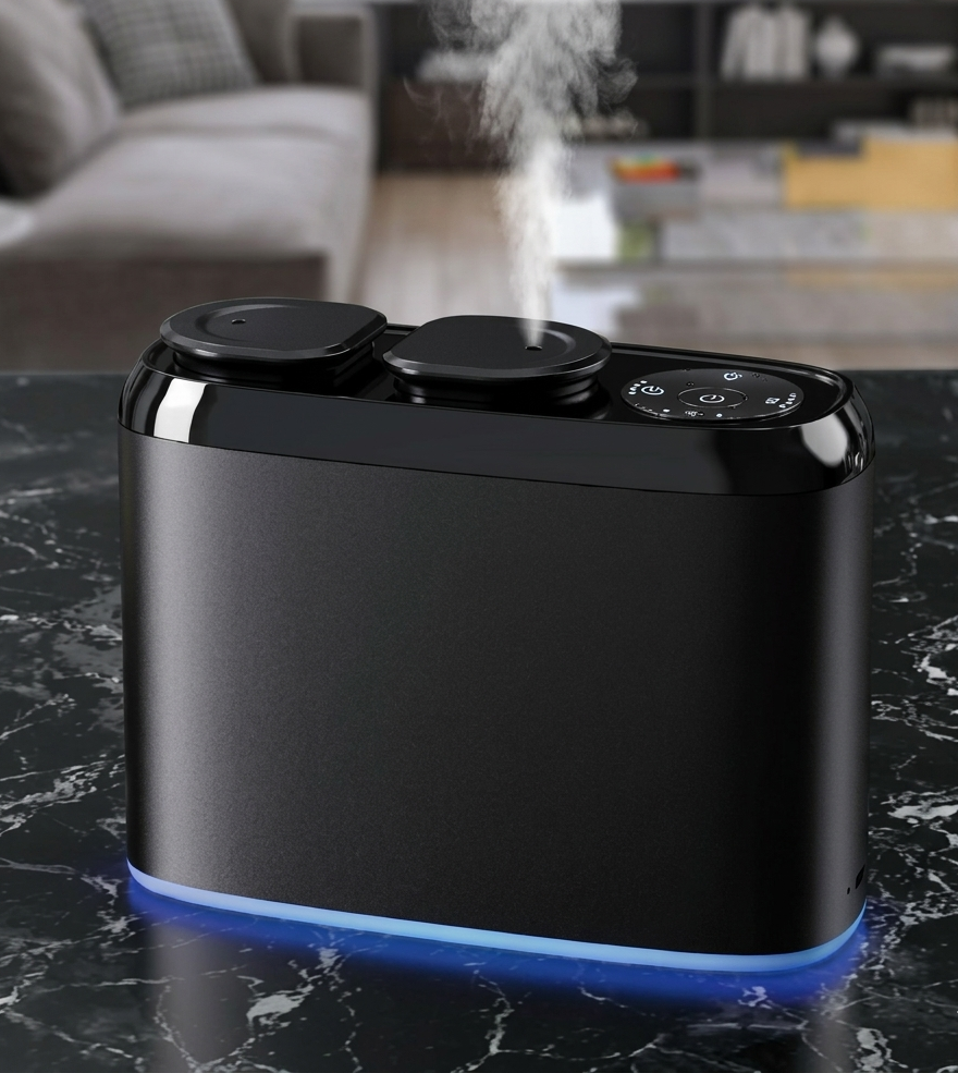 Dual-Nozzle Aroma Diffuser & Humidifier with Blue LED Underglow