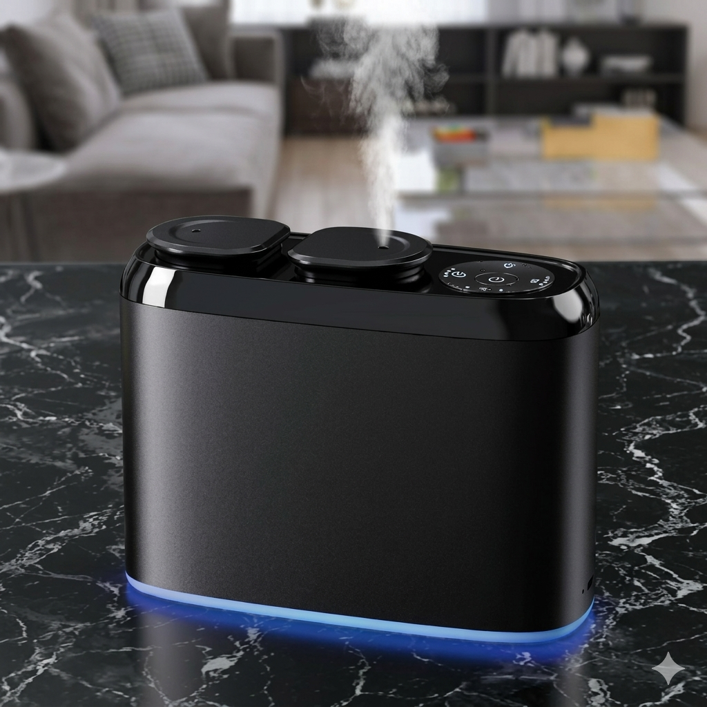 Dual-Nozzle Aroma Diffuser & Humidifier with Blue LED Underglow